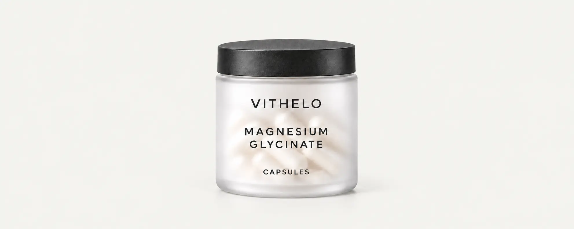 VITHELO Magnesium Glycinate Capsules bottle on a continuous pale-gray background for the customization section.