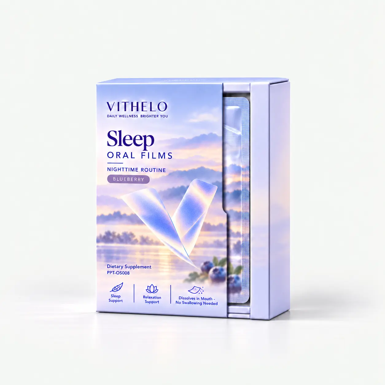 Sleep Oral Strips: product and packaging, individual sachets in a carton