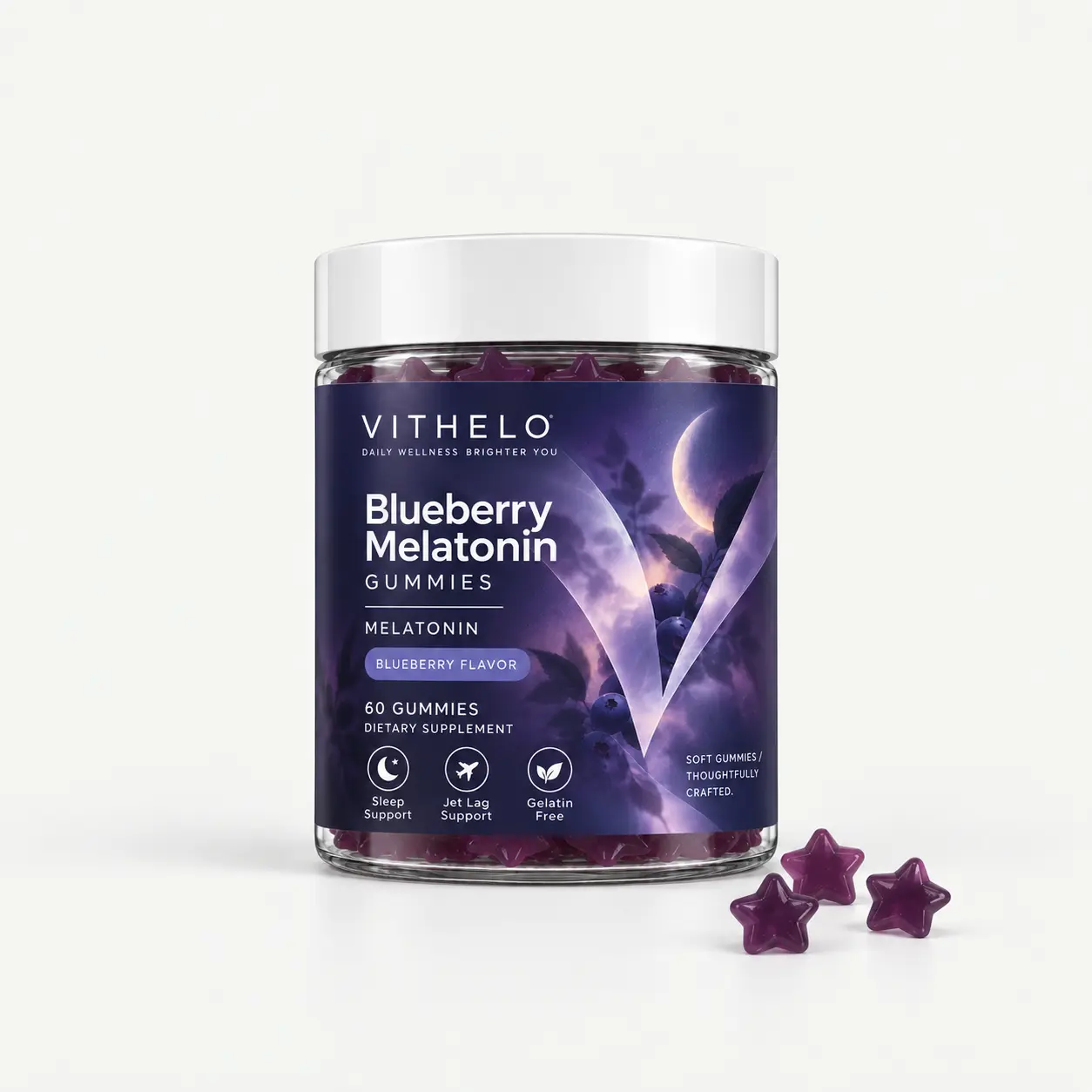 Blueberry Melatonin Gummies: product and packaging, bottle