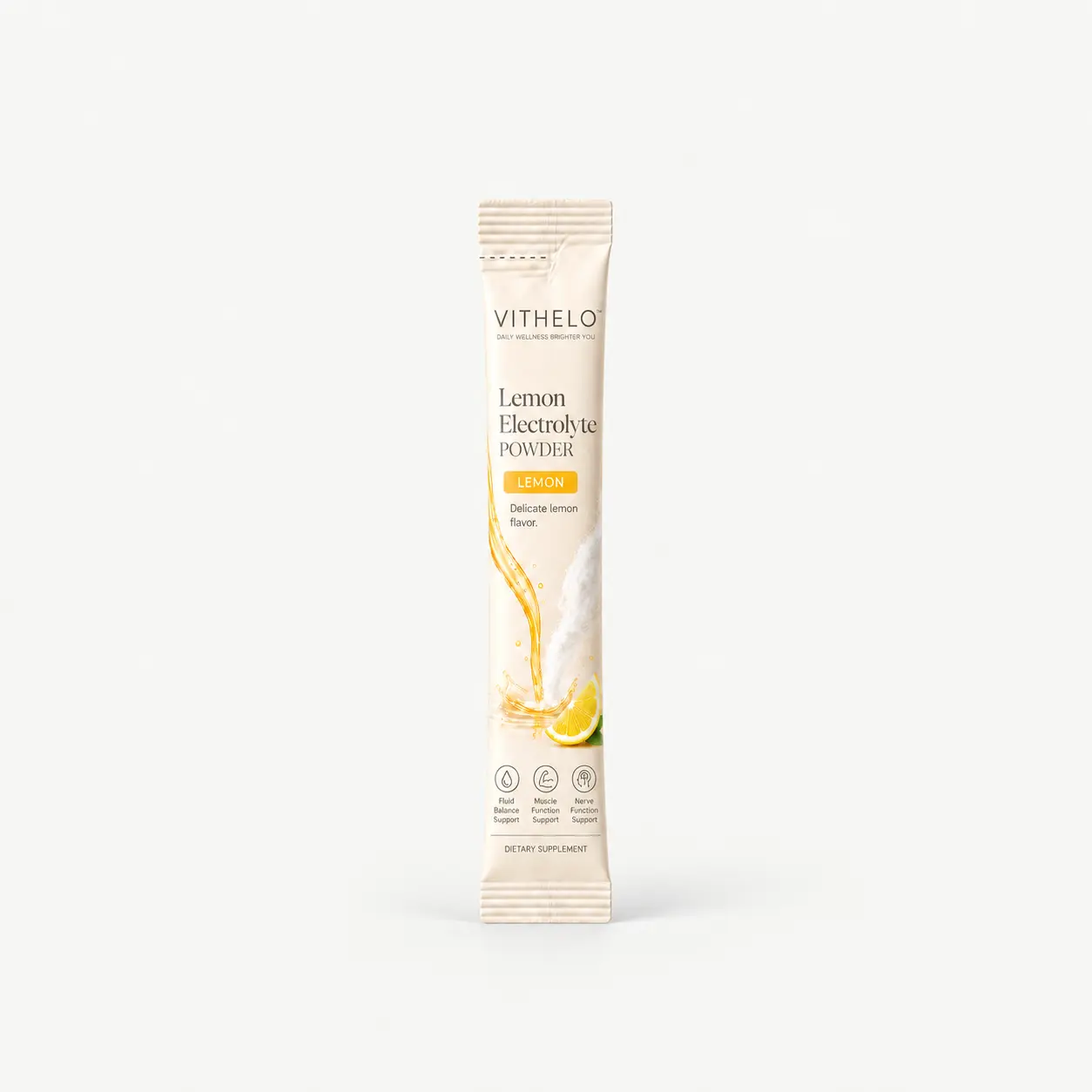 Lemon Electrolyte Powder: product and packaging, individual stick packs