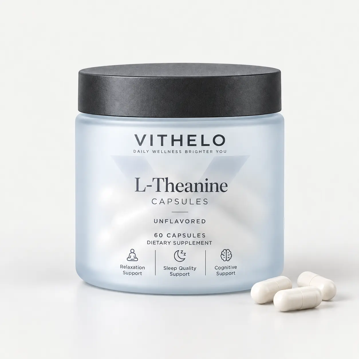L-Theanine Capsules: product and packaging, bottle