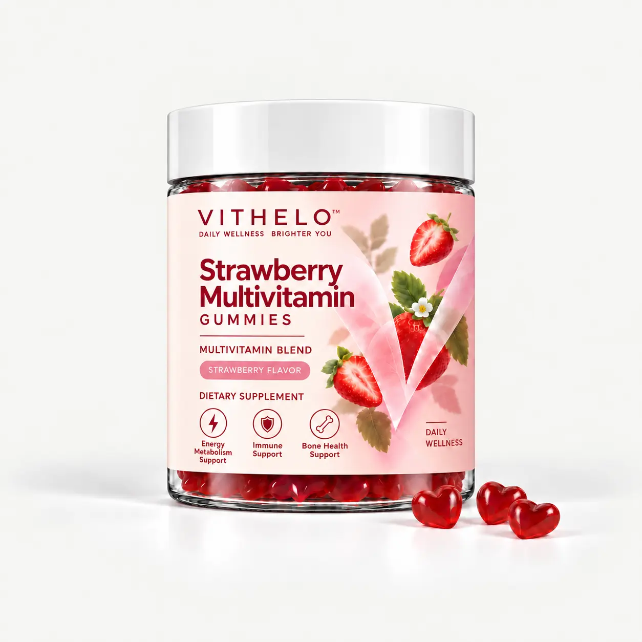 Strawberry Multivitamin Gummies: product and packaging, bottle