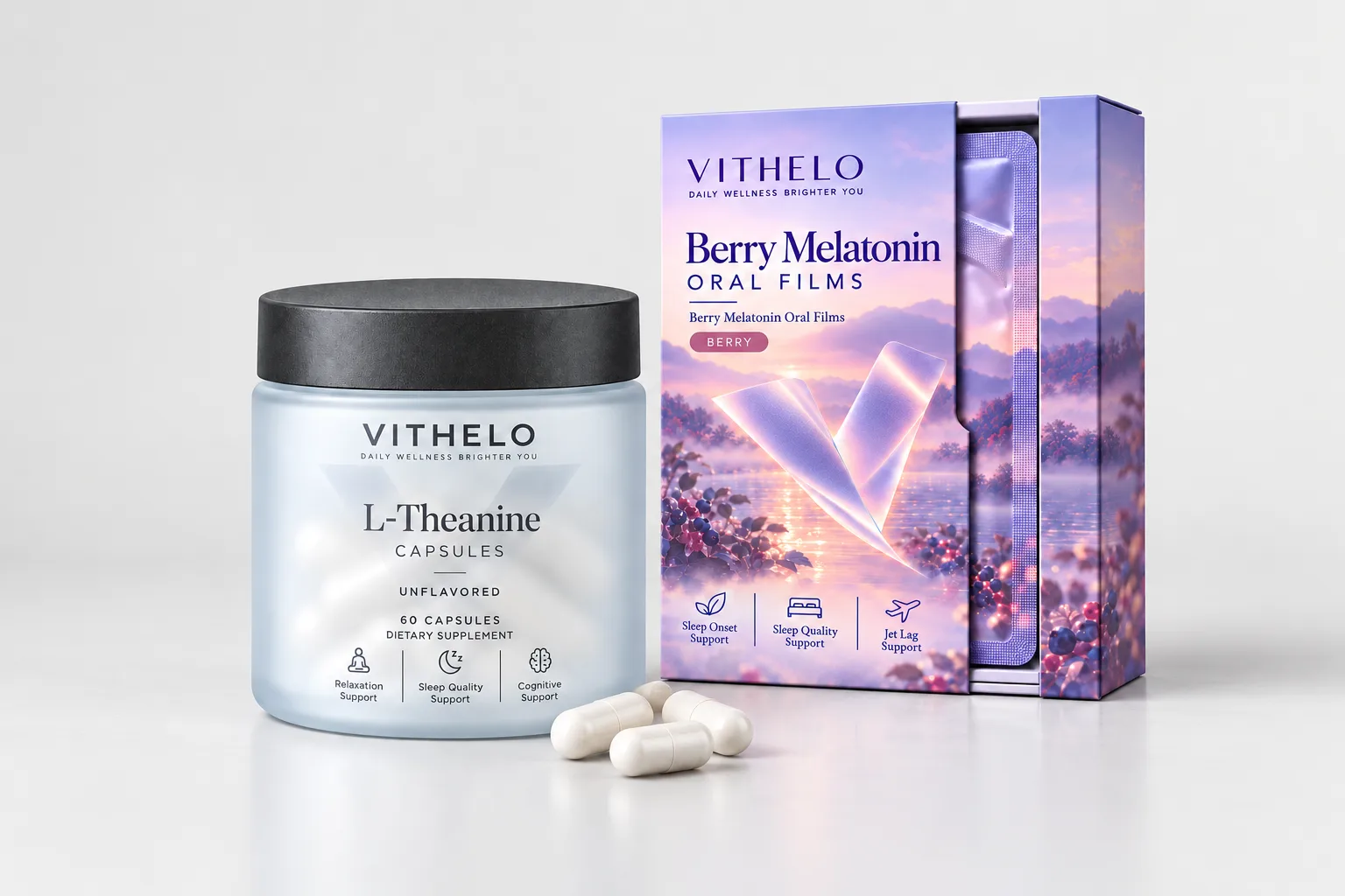 VITHELO capsule jar and oral film box