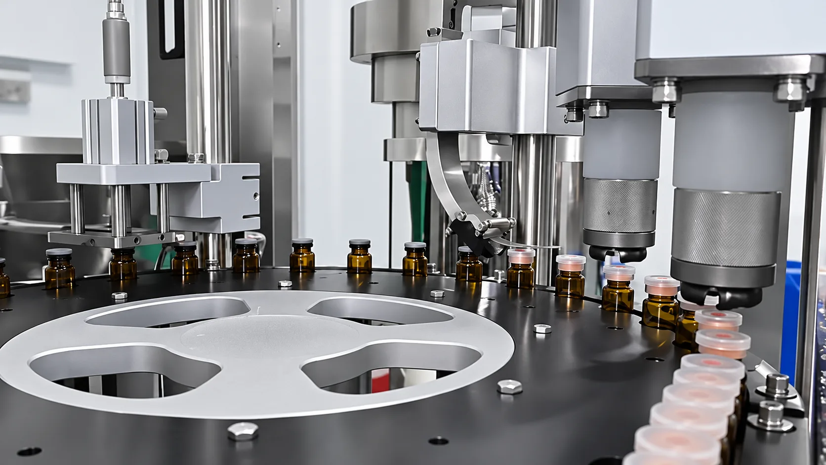 Amber bottles and rotary sealing equipment